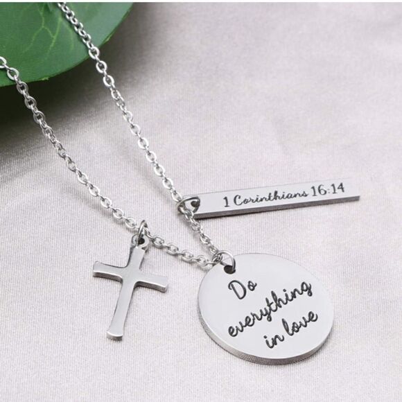 Cross Prayer Faith Bible Verse Religious Necklace - Picture 2 of 4